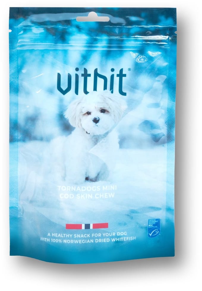 Vitbit hondensnack Tornadogs Kabeljauwhuid sticks mini 70 gr.