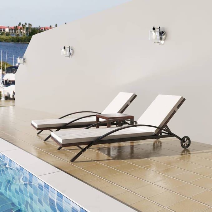 vidaXL - Ligbedden - met - tafel - poly - rattan - bruin