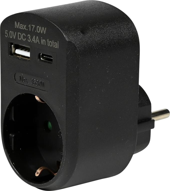Benson Stopcontact met USB-A en USB-C - Zwart - Modern en Efficiënt - 16A - 5,0V DC - 3,4A