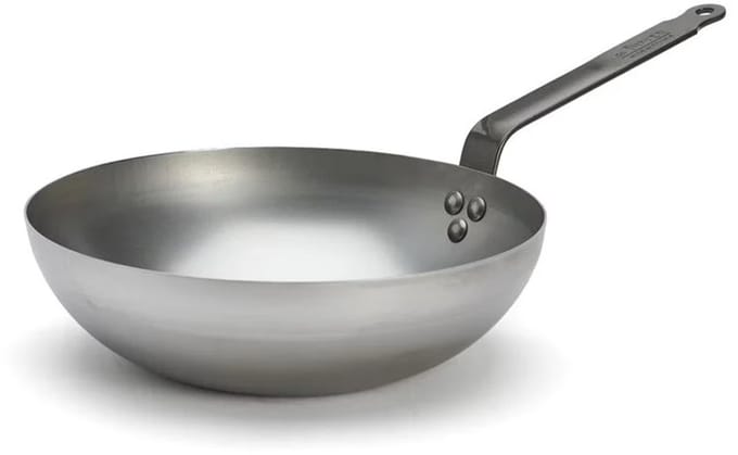 De Buyer Wok – Plaatstaal – Ø 28 cm – Brede Bodem – Grijs – PFAS-vrij – Geschikt voor Inductie