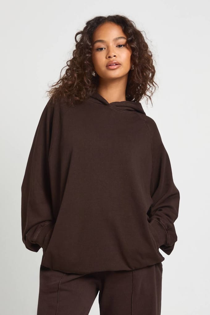 boohoo Dames Gewassen Raglan Naad Oversized Hoodie | Chocoladebruin | Maat: Medium