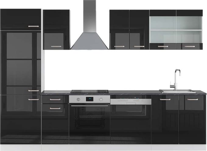 Vicco R-Line Complete keukeneenheid – 300 cm, WB Antraciet Zwart hoogglans/wit