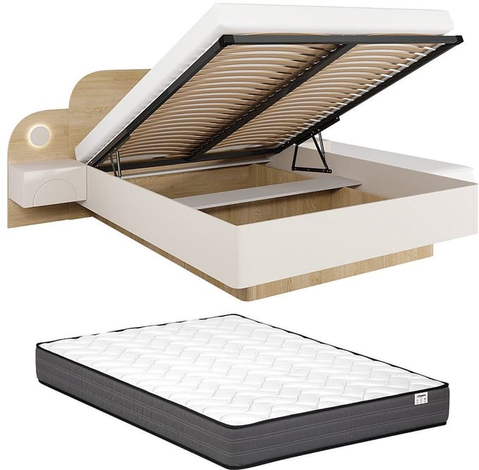 Vente-unique Bed met opbergruimte hout beige 160 x 200 cm