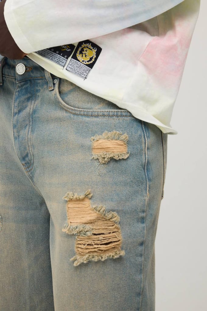 Getinte Gescheurde Relaxed Fit Jeans | Stonewash | Size 28R