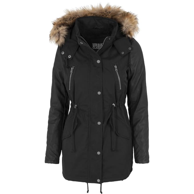 Urban Classics - Leather Imitation Sleeve Parka jas - L - Zwart