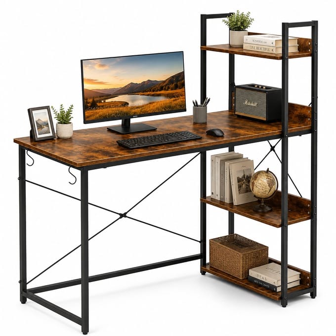 Lina® Bureau - Computertafel - Bureautafel - Computerbureau - 4Lades - Vintage Hoekbureau - 120x60 cm