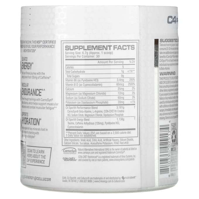 C4 / Cellucor, C4 Sports, Pré-entraînement, Saveur Pastèque, 201g (7.1oz)