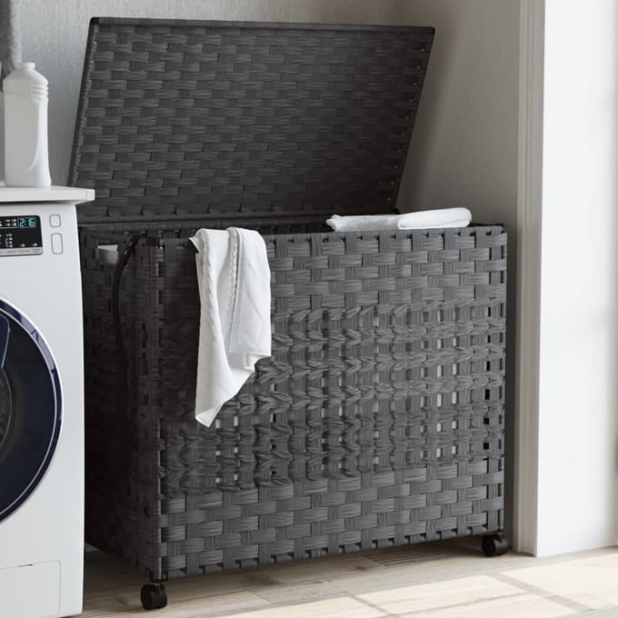 vidaXL - Wasmand - op - wielen - 66x35x60 - cm - rattan - grijs