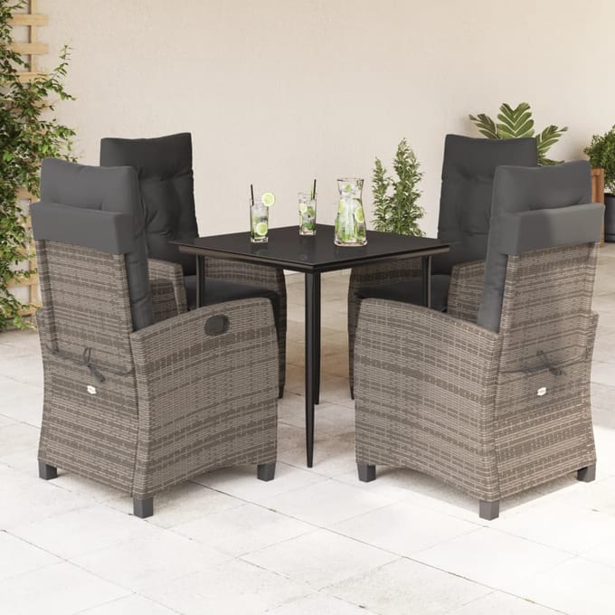 vidaXL - 5-delige - Tuinset - met - kussens - poly - rattan - grijs