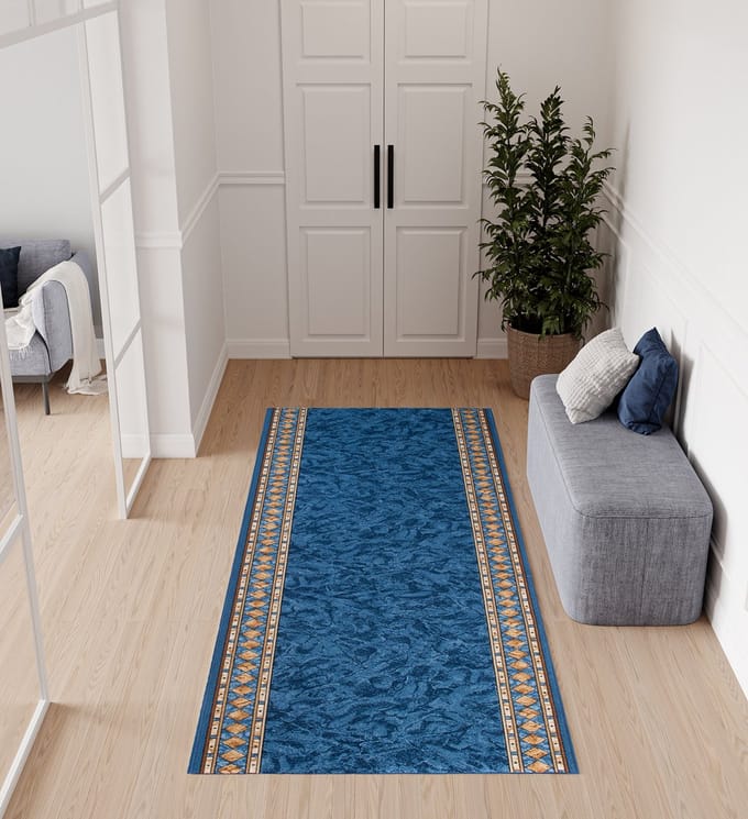 Tapiso Antislip Rubber Mat Blauw Klassiek Modern Rubbermat Tapijt Maat- 80x700