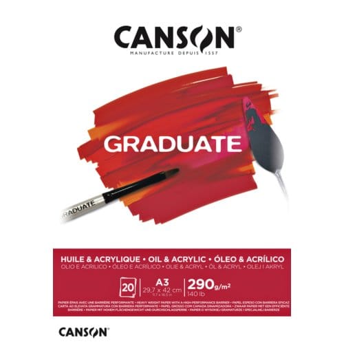 Schilderpapier canson graduate oil & acrylic 20vel 290gr a3 natuurlijk wit