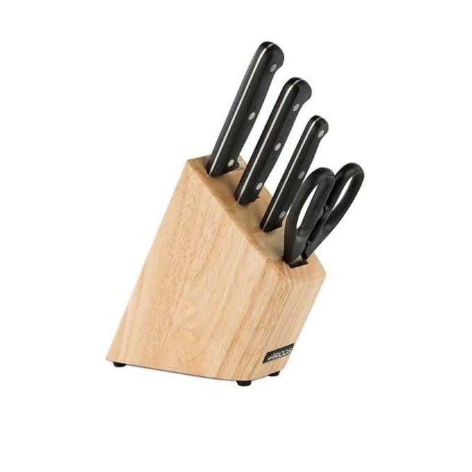 Ensemble de cuisine - ARCOS - Universal - Lames NITRUM® - Couteaux 100/150/175 mm - Bloc en bois d'hévéa