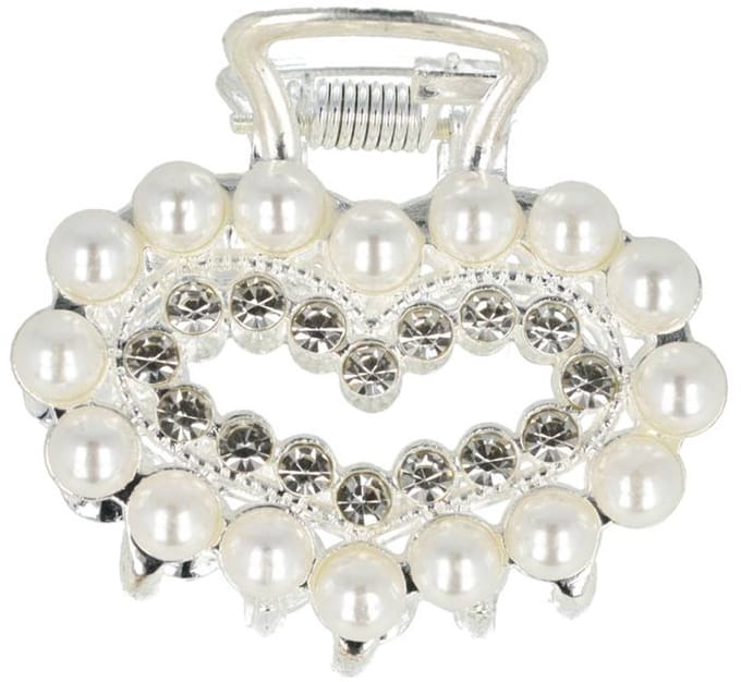 Haarsoires Haarspeld Haarklem 4cm – Hart – Parel & Strass – Metaal – Zilver