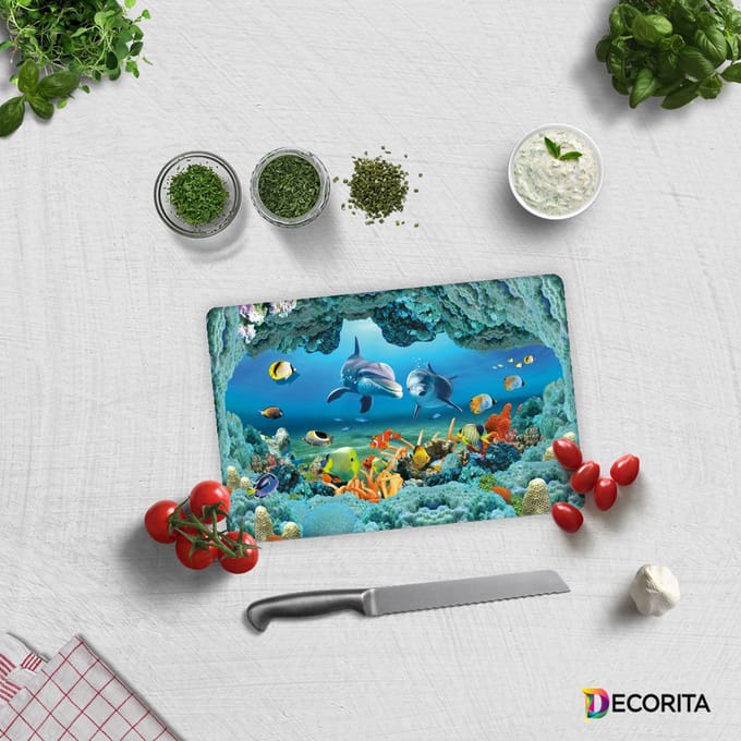 Aquarium Patroon Tempered Glas Snijplank 20cm × 30cm - Glassnijplank