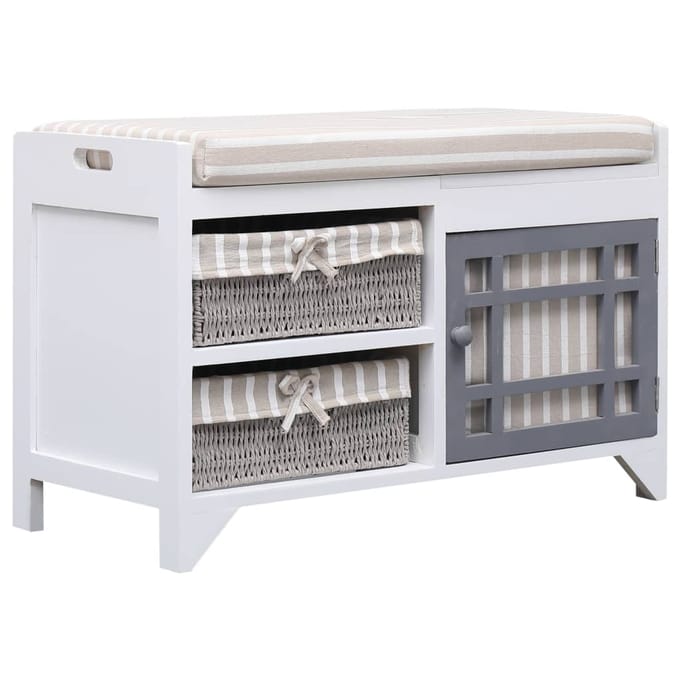 vidaXL Banc d'entrée Blanc 70 x 33,5 x 45 cm Bois de Paulownia