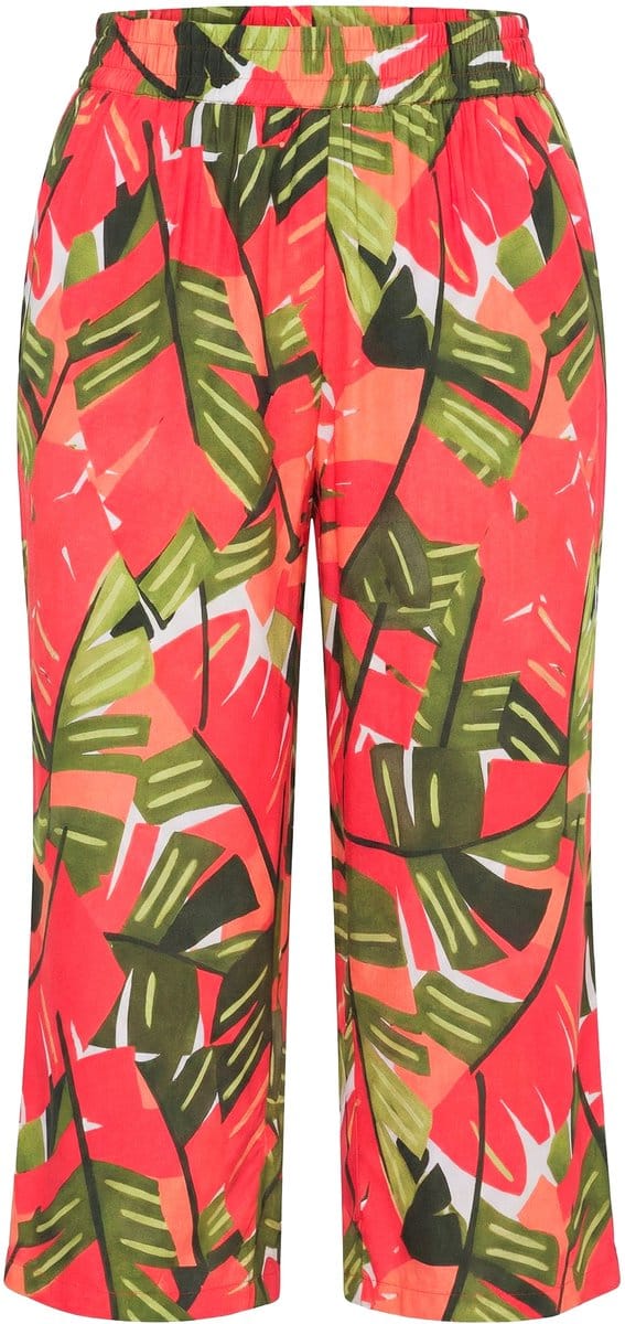 Ulla Popken - Dames - Culotte Rose palmbomen wijde pijp elastische tailleband - Roze - Maat 62+