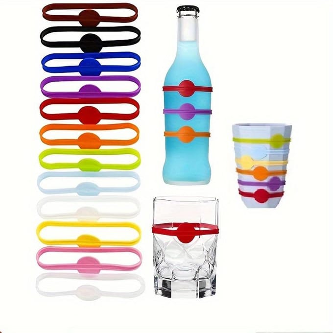 12 stuks Siliconen Wijnglas Markeringen, Herbruikbare Drank Identificatieringen voor Thuisbar en Feestgebruik blue
