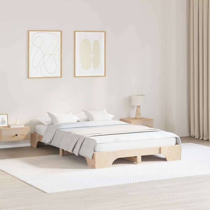vidaXL - Bedframe - Naturel - 135 - x - 190 - cm - Massief - grenenhout