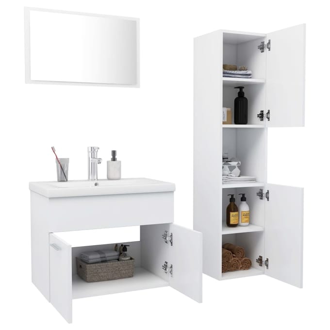 vidaXL - Badkamermeubelset - bewerkt - hout - wit