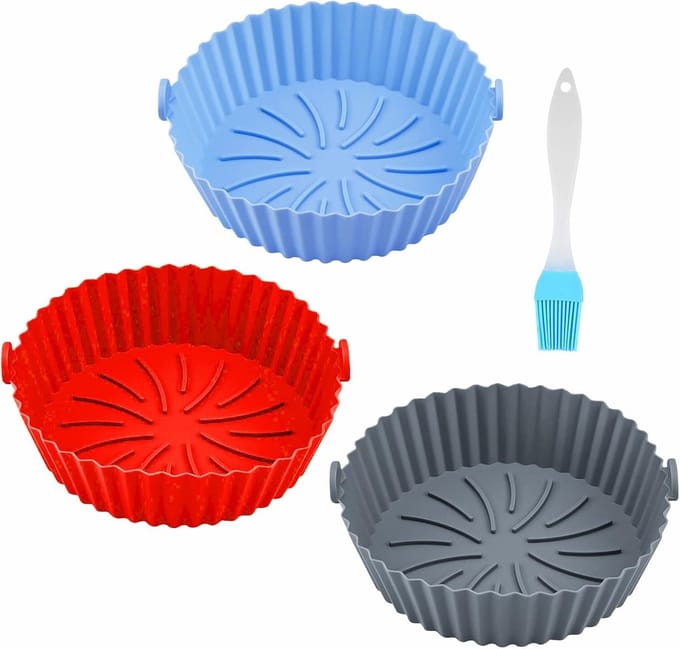 Famanu – Siliconen vorm voor heteluchtfriteuse, 3 stuks, herbruikbaar, voor oven, magnetron
