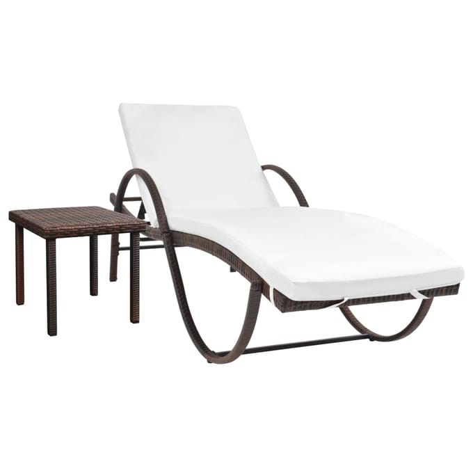 vidaXL - Ligbed - met - kussen - en - tafel - poly - rattan - bruin