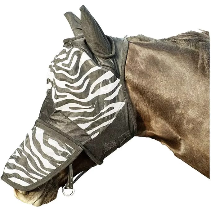 Vliegmasker voor paard met neuskap HKM Zebra