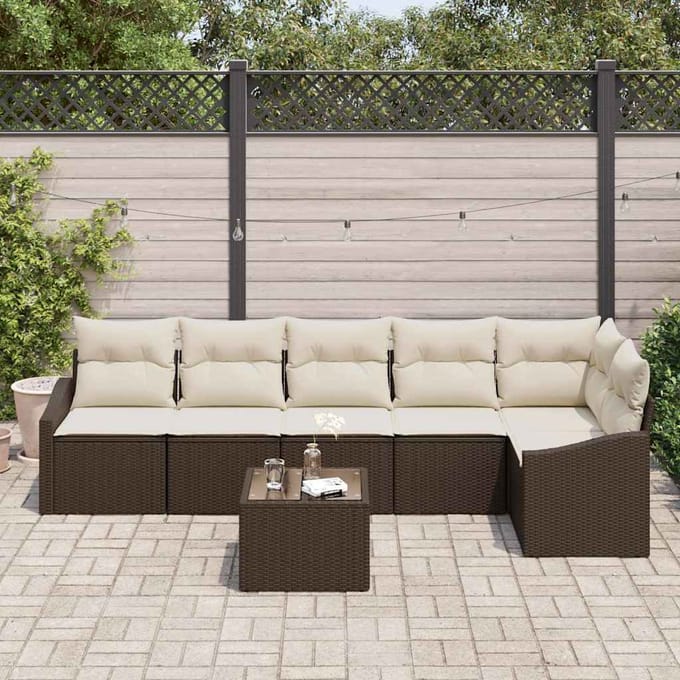 vidaXL - Tuinbank - Set - 7 - st - Bruin - en - Crème - poly - rattan