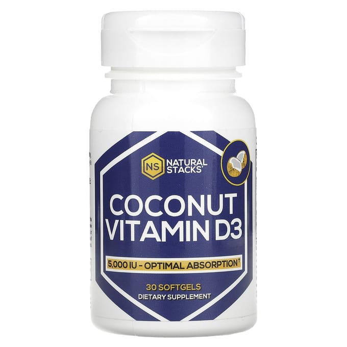 Natural Stacks, Vitamine D3 de Coco, 5 000 UI, 30 Gélules Molles