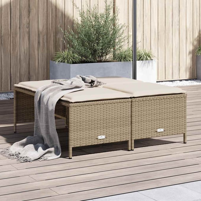 vidaXL Tuinkrukken met kussens 4 st poly rattan beige