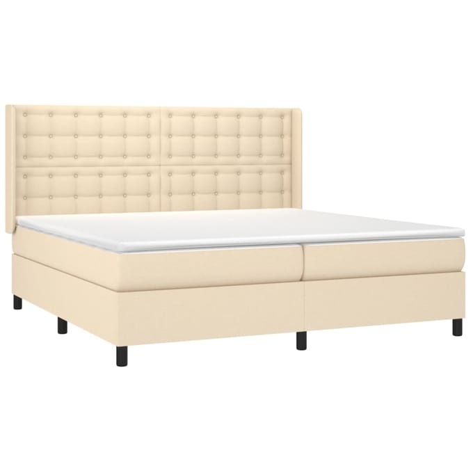 vidaXL - Boxspring - met - matras - stof - crèmekleurig - 200x200 - cm