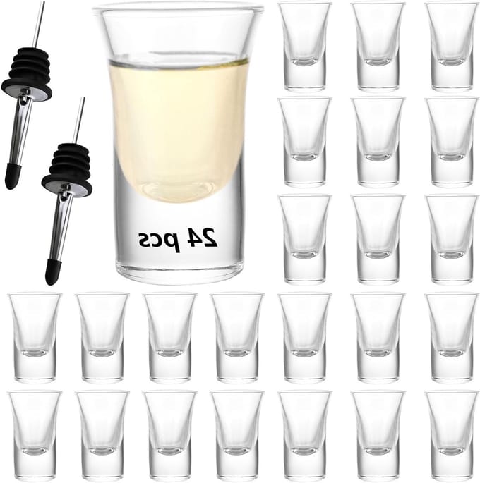 Set van 24 Shotglaasjes van Glas met Dikke Bodem voor Feest en Bar
