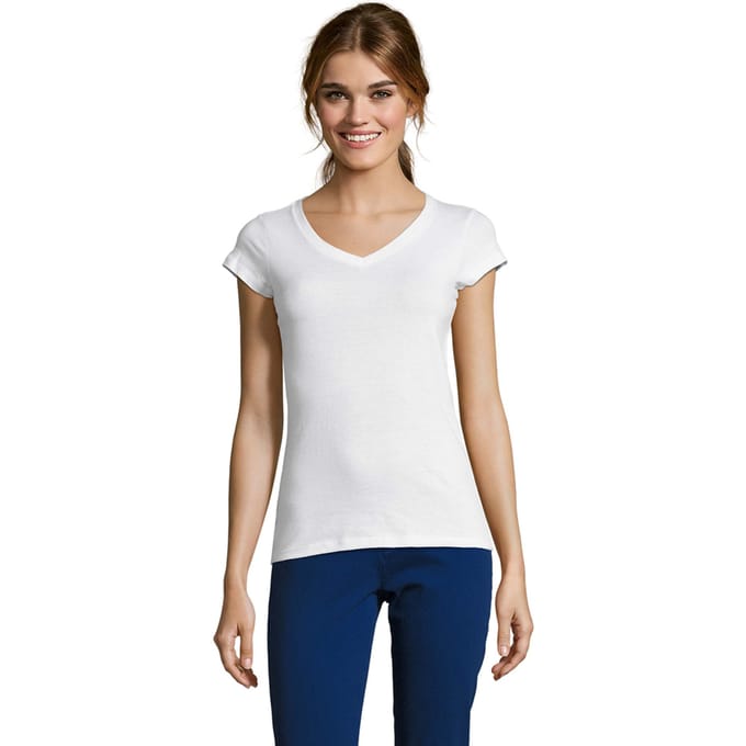 SOLS Dames/Dames Maan V Hals T-shirt (Wit)