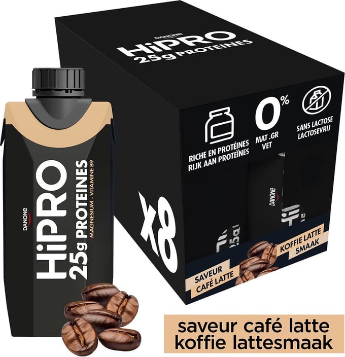 Danone HiPRO Eiwitshake – Koffie – 25g Proteïne – 8 x 330ml – Lactosevrij