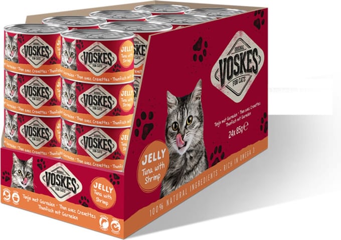 24x Voskes Kattenvoer Nat Tonijn met Garnalen 85 gr