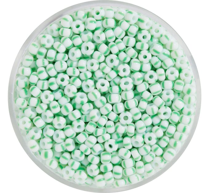 Rocailles kralen, gestreept, 2,6 mm - Groen/Wit