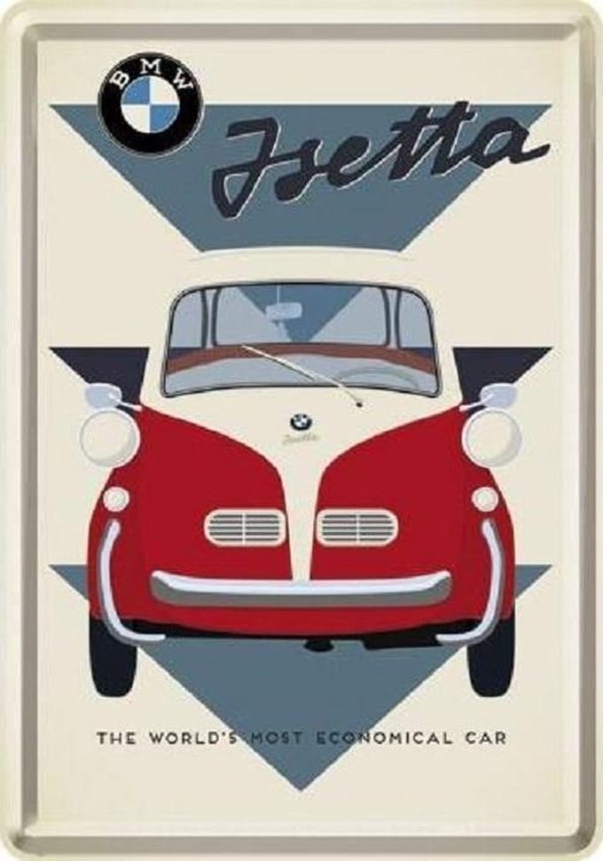 BMW Isetta.  Metalen Postcard 10  x 14 cm.