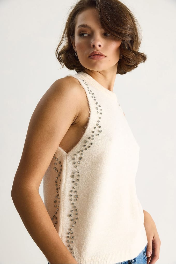 Getextureerde Gebreide Crew Neck Blouse