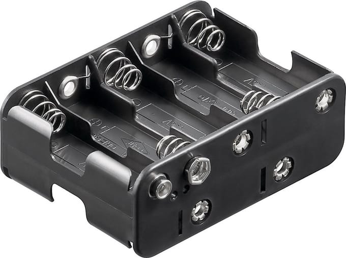 Batterijhouder voor 10 AA-batterijen - push-on bevestiging