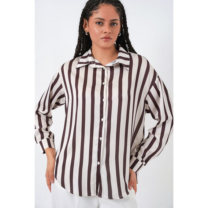Satijnen Lange Mouwen Knop-Up Shirt