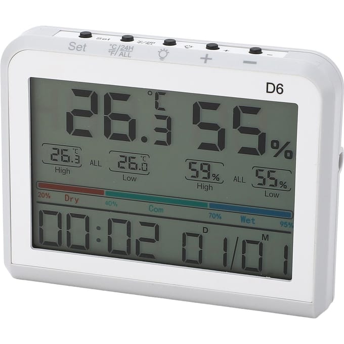 Digitale Binnenthermometer met Klok Datum Weergave Bureau Temperatuur Vochtigheidsmeter voor Huis Kamer gray