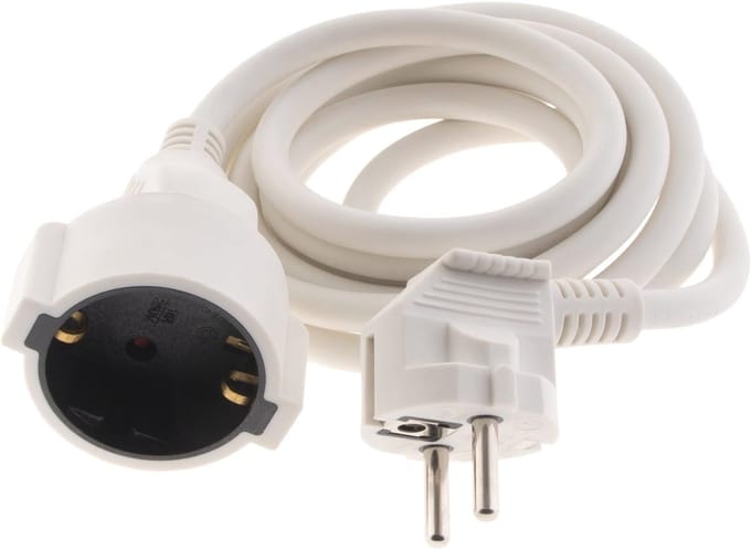 Schuko Verlengkabel 2m met Versterkte Isolatie - Maximaal 3680W, 230V