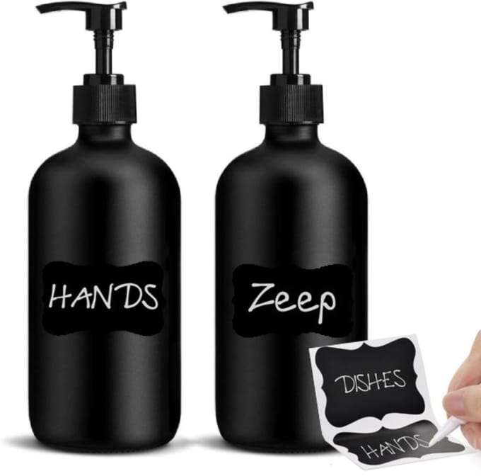 BOTC Zeeppompjes Set - zeeppompje - 1 set van 2 stuks - 500 ml - Zeepdispensers - Glas - Zwart