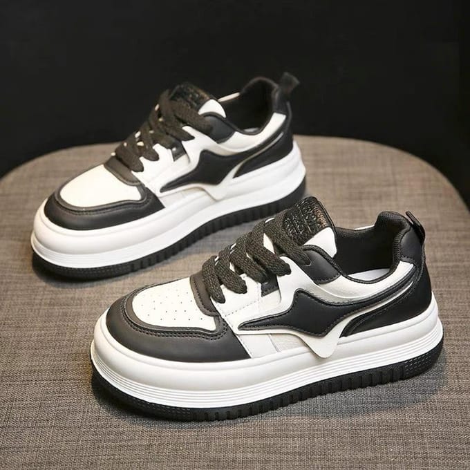 Chaussures Blanches à Plateforme pour Enfants Automne Nouvelles Ins Tendance Polyvalentes Cuir Décontractées Chaussures de Skate 40 noir