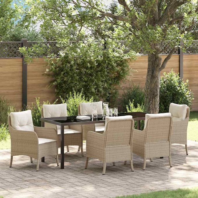 vidaXL - Tuin - Eettafel - Set - 7 - st - Beige - poly - rattan
