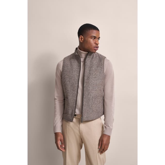Bugatti Herren Waistcoat met ton-sur-ton visgraatmotief
