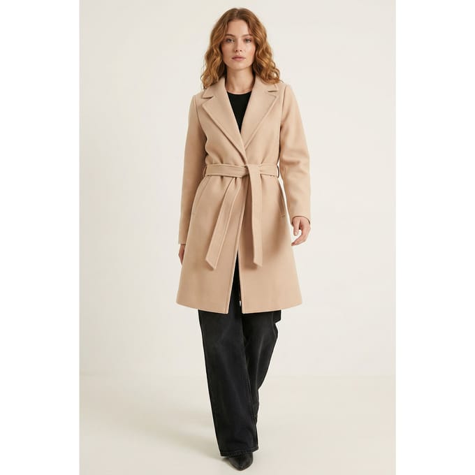 Geknoopte Midi Coat met Jas kraag