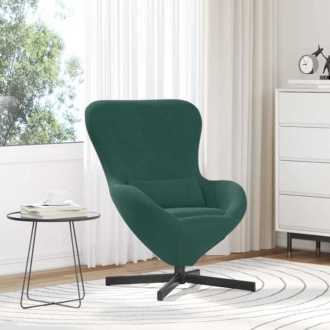 vidaXL - Eivormige - stoel - Donkergroen - 63 - x - 73 - x - 90 - cm - Fluweel