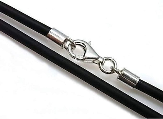 Zwarte Uniseks Halsketting van Rubber met Zilveren Sluiting - 40 cm Lang, 3 mm Dik