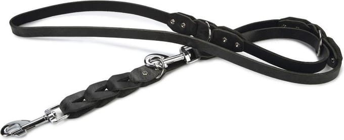Beeztees leren dressuurlijn Connex. Zwart. 200 cm x 18 mm.