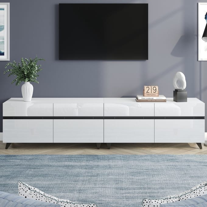 Sweiko TV-kast - Hoogglans - 180*40*49 cm - Verstelbare planken - 8 poten - Wit